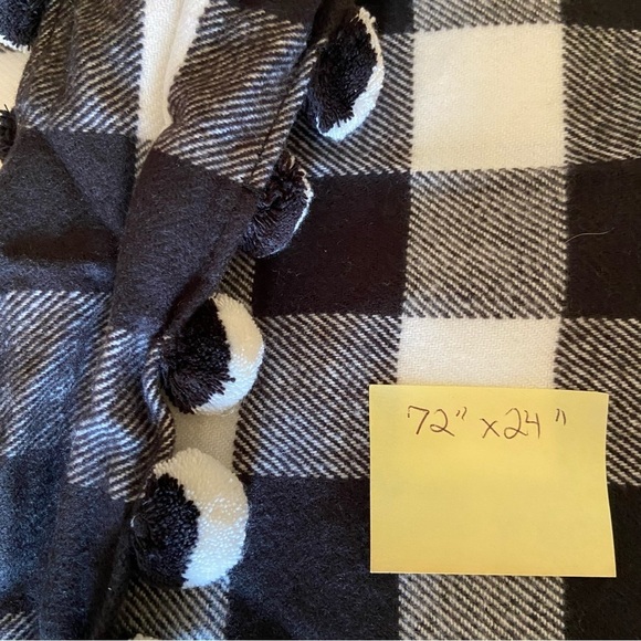 J. Crew shawl with b&w pompoms and a lively check pattern. Super soft flannel. - Picture 2 of 5